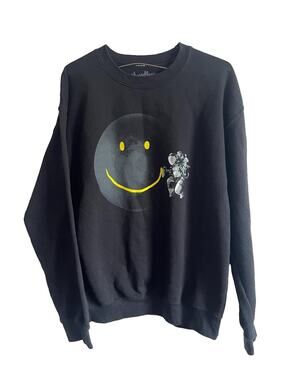 Threadless Digital Carbine Astronaut Moon Smiley Crewneck Sweatshirt Mens M Blck